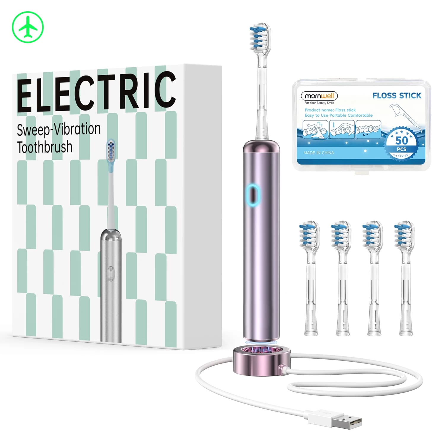 Electric oscillating wave brush, sonic vibration toothbrush for adults with DuPont 4 bristles head, wireless charging