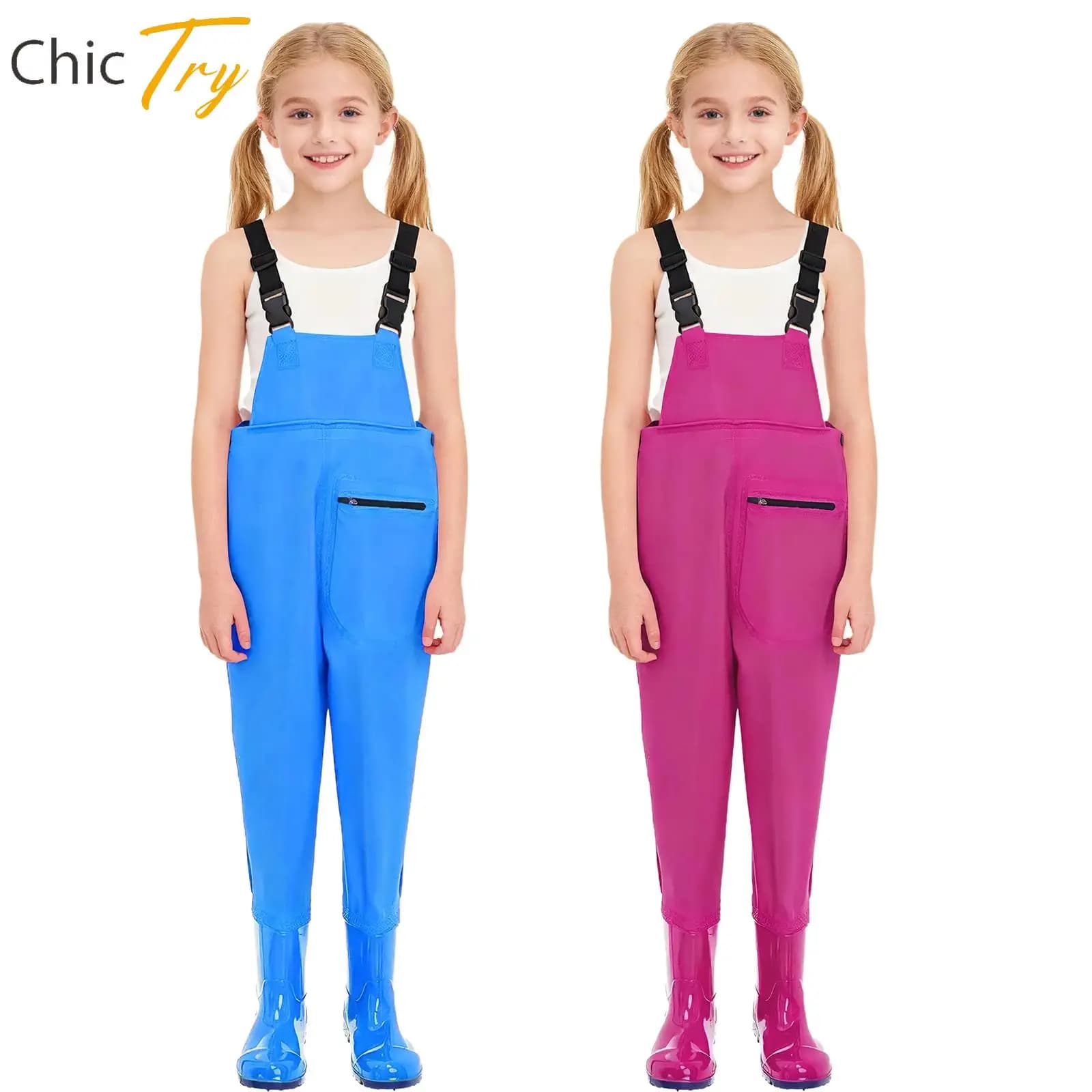 Tuta sportiva unisex per bambini all'aria aperta Trampolieri da pesca Cinghie con fibbia regolabili Tuta Tuta resistente all'acqua + Stivali antiscivolo