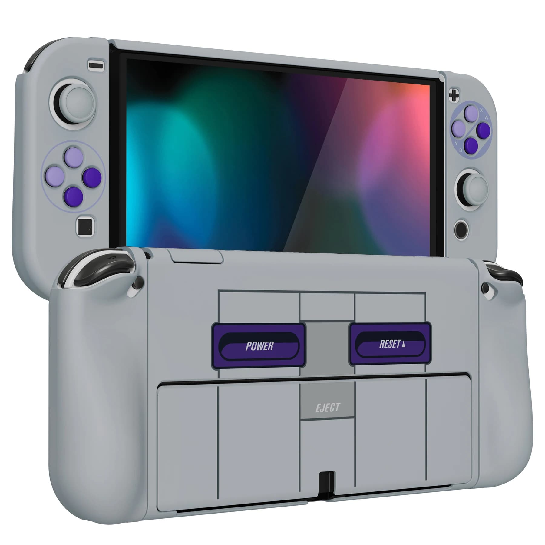 PlayVital AlterGrips Custodia protettiva sottile Guscio rigido per interruttore NS OLED con impugnature per pollice e cappucci per pulsanti - Stile classico SNES