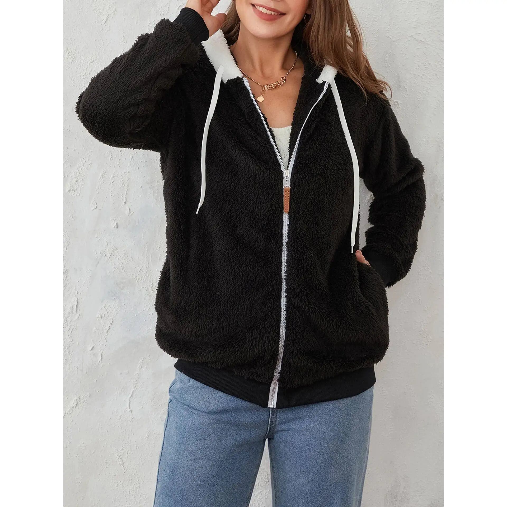 Fce Zip Hooded Jacket Plush Hooded Outerwear Women's Casual Sportswear Set Three Pieces Winter Collection No Brand