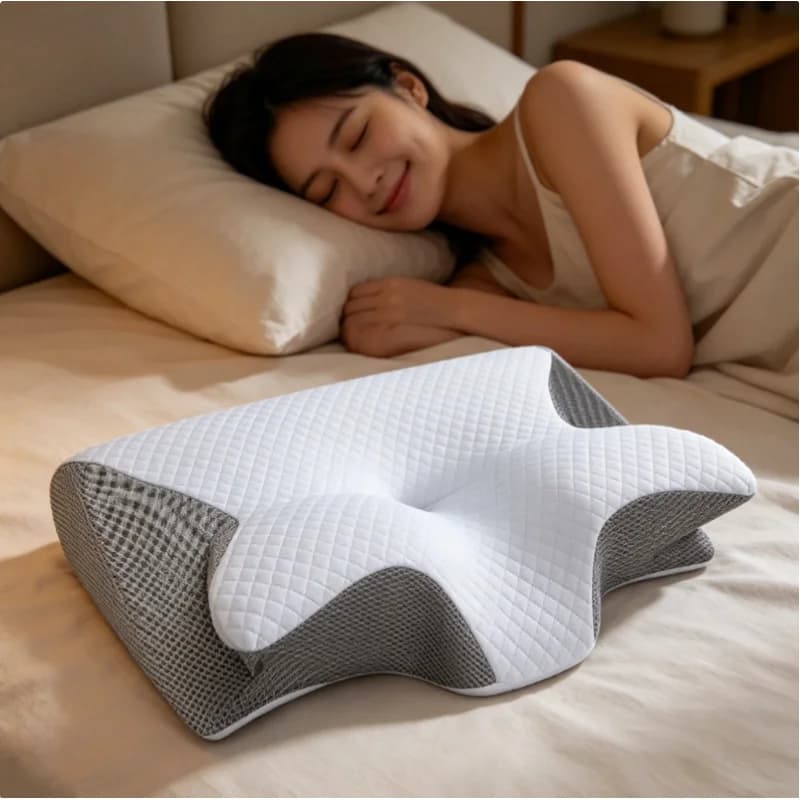 Memory Foam Cervical Neck Pillow, 2 in 1 Ergonomic Contour Orthopedic Support for Neck Pain Relief