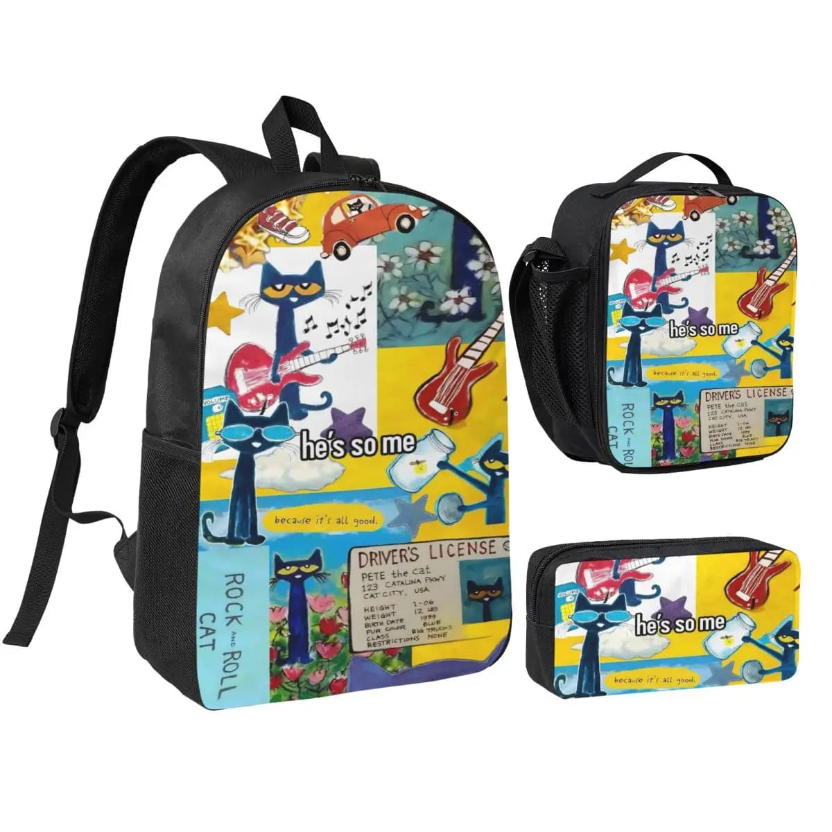 Pete The Cat Backpack Lunch Box Pencil Boxes for Boys Girls Backpacks Kawaii School bag Bookbag Set
