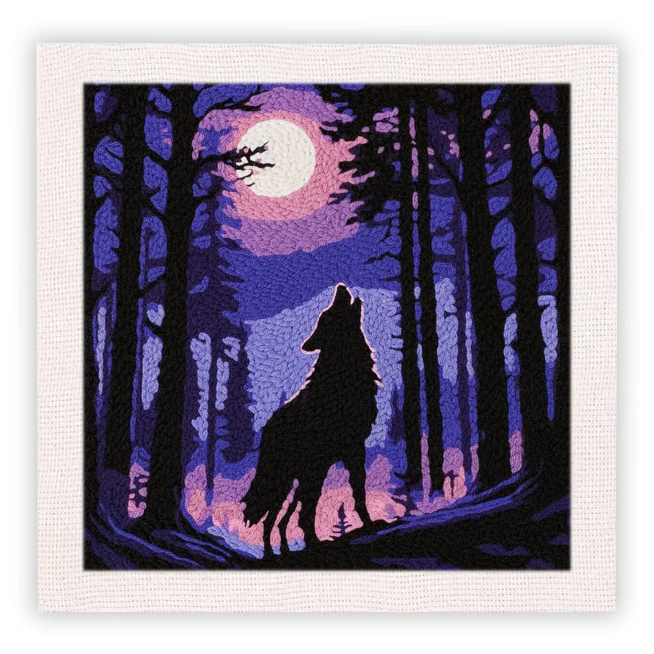 CHENISTORY DIY Embroidery Kits For Beginner Craft Punch Needle Set Rug for Starter Kits with Stamped Wolf Pattern Fabric Yarn