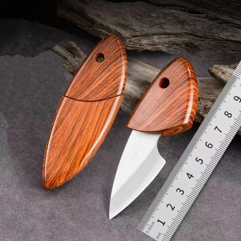 Mini D2 Lama EDC Cucina Frutta imita Coltello con manico in legno con fodero in legno Coltello da disimballaggio multifunzionale da campeggio all'aperto