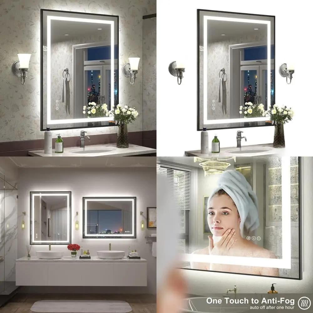 Specchio da bagno illuminato a LED, specchio cosmetico nero 28x36 con luci dimmerabili, antiappannamento e infrangibile, funzione di memoria