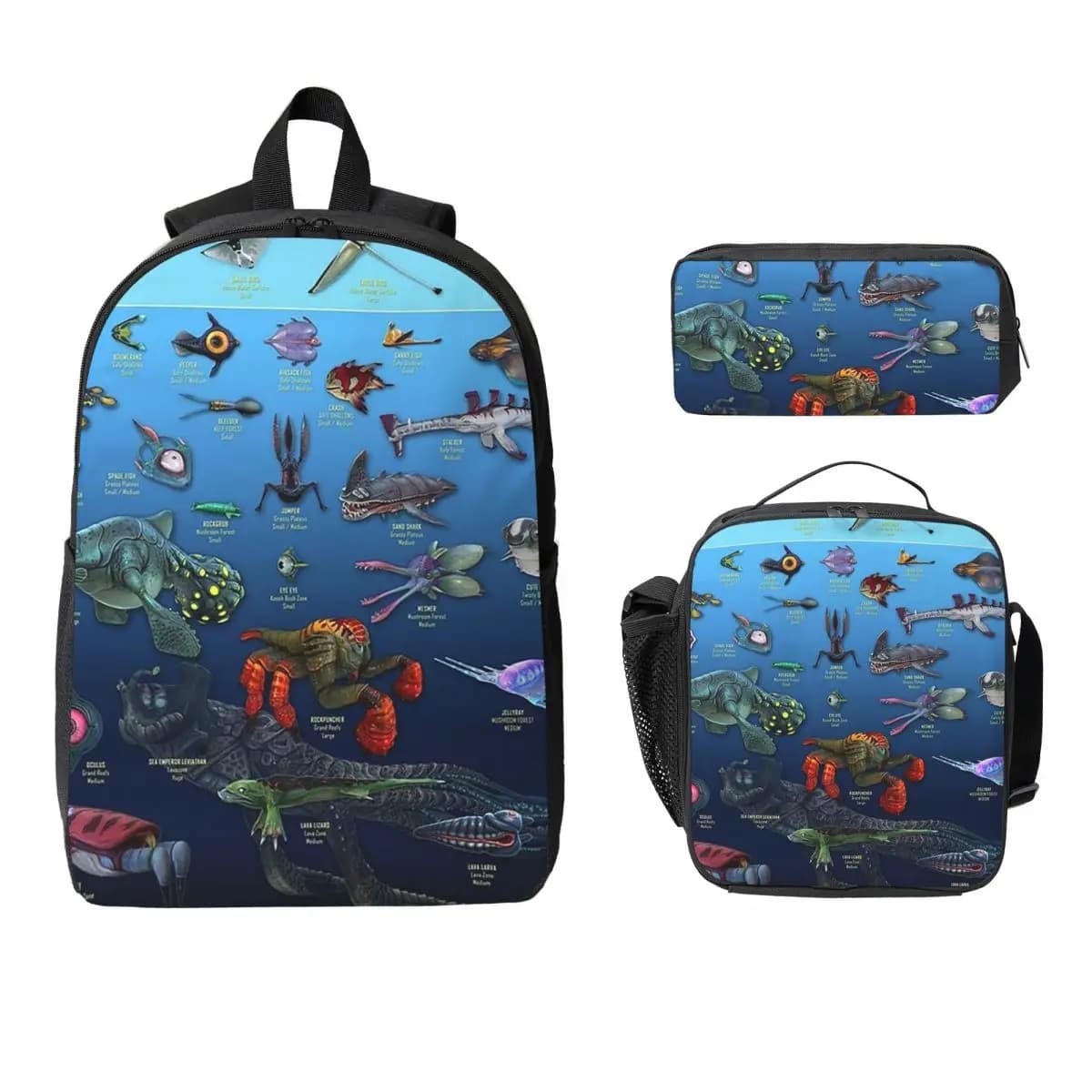 Zaino divertente e popolare a tema Subnautica Below Zero, borsa per libri, borsa da scuola, borsa a tracolla per computer, set da 3 pezzi con borsa per il pranzo e astuccio.