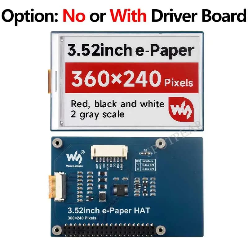 E Paper Ink HAT B 3.52 inch Option: No or with driver card Display screen red/black/white for Arduino /Raspberry Pi /Jetson /ST