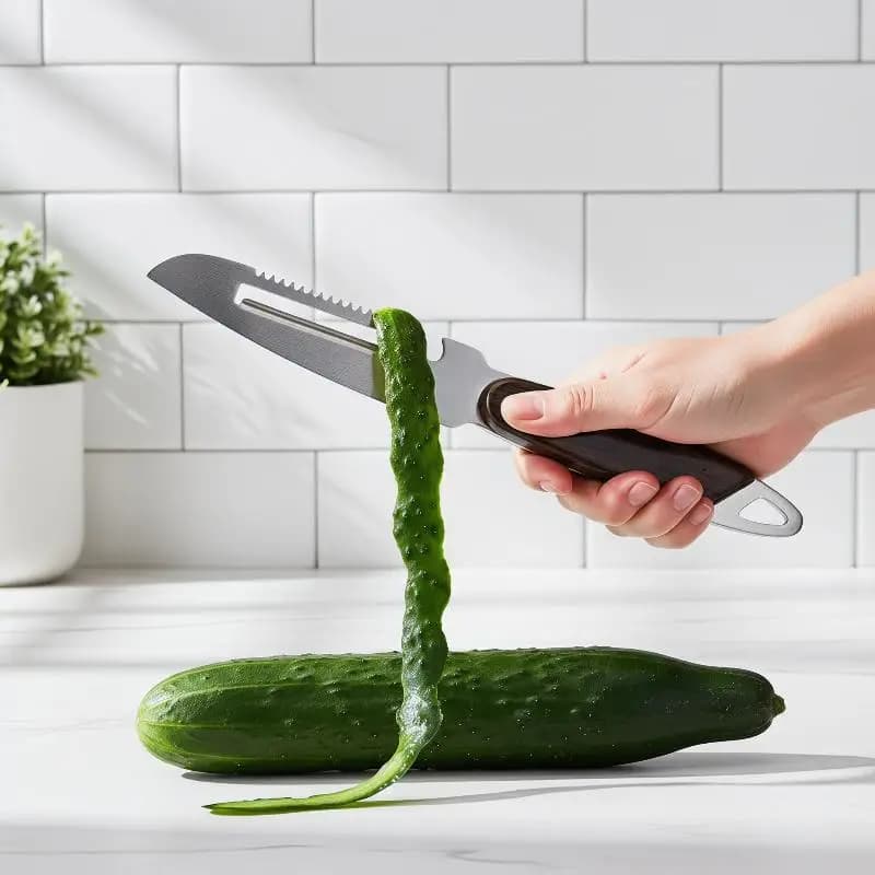 Coltello Pelapatate Seghettato 2-in-1 con Manico in Legno, Multiuso Professionale per Uso Rapido e Sicuro in Cucina
