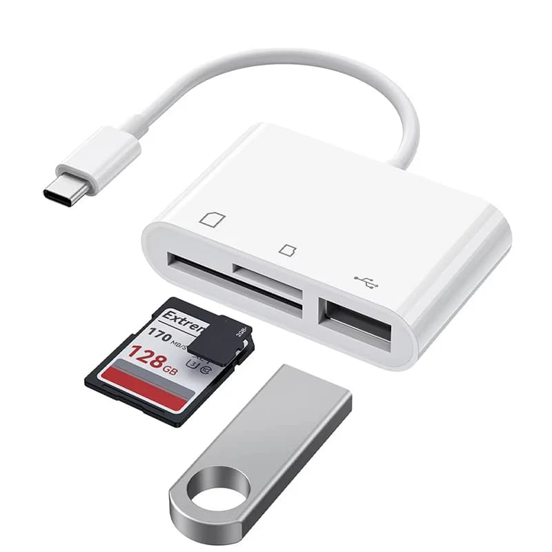 Lettore di schede 3 in 1, adattatore Type-C, lettore di schede di memoria TF SD, connettore OTG USB C per iPhone, Xiaomi, Macbook, adattatore USB Type-C