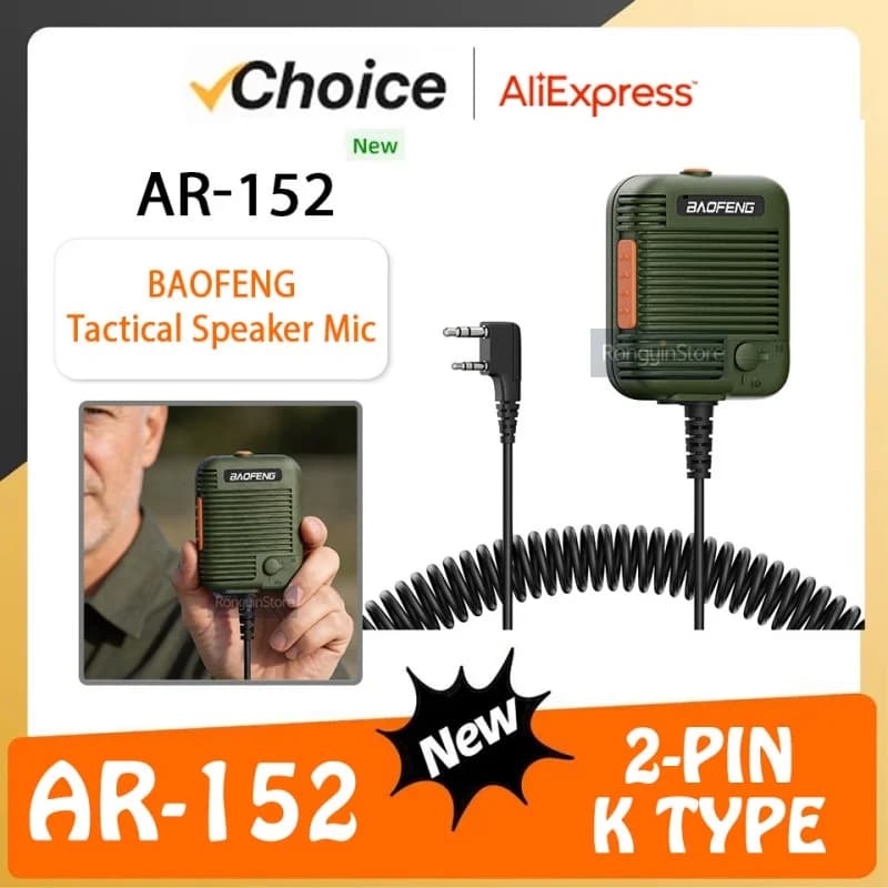 Microfono Baofeng AR-152 per Walkie Talkie, Microfono PTT Radio 1701A, Altoparlante DM-32, Microfono palmare a 2 pin tipo Kenwood per UV-K6 UVK5 con connettore K
