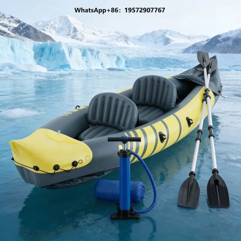 Double Seat Inflatable Fishing Kayak Inflatable Kayak Fishing Canoe with Paddle for Lakes Rivers Outdoor Water Sports