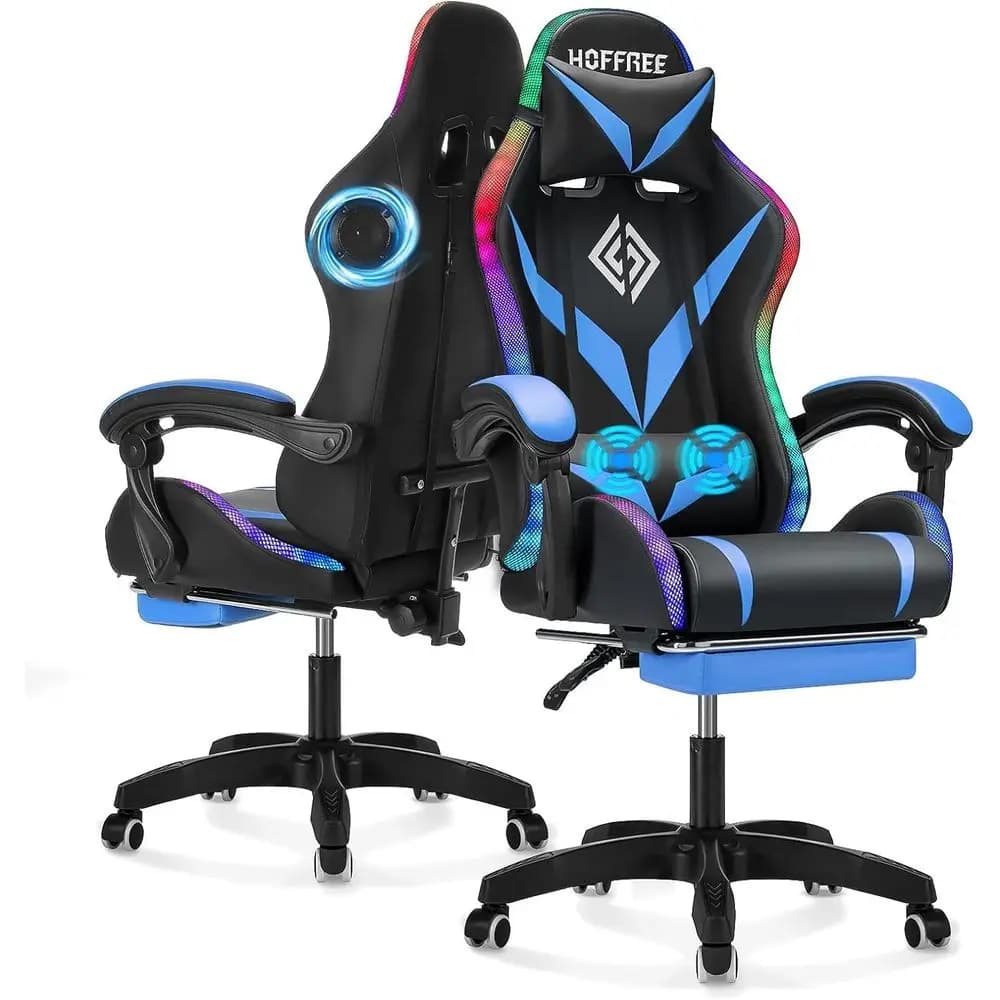 Sedia da Gaming RGB con Altoparlanti Bluetooth e Luci LED, Sedia Ergonomica da Gaming con Massaggio e Poggiapiedi, Sedia per Videogiochi Hi
