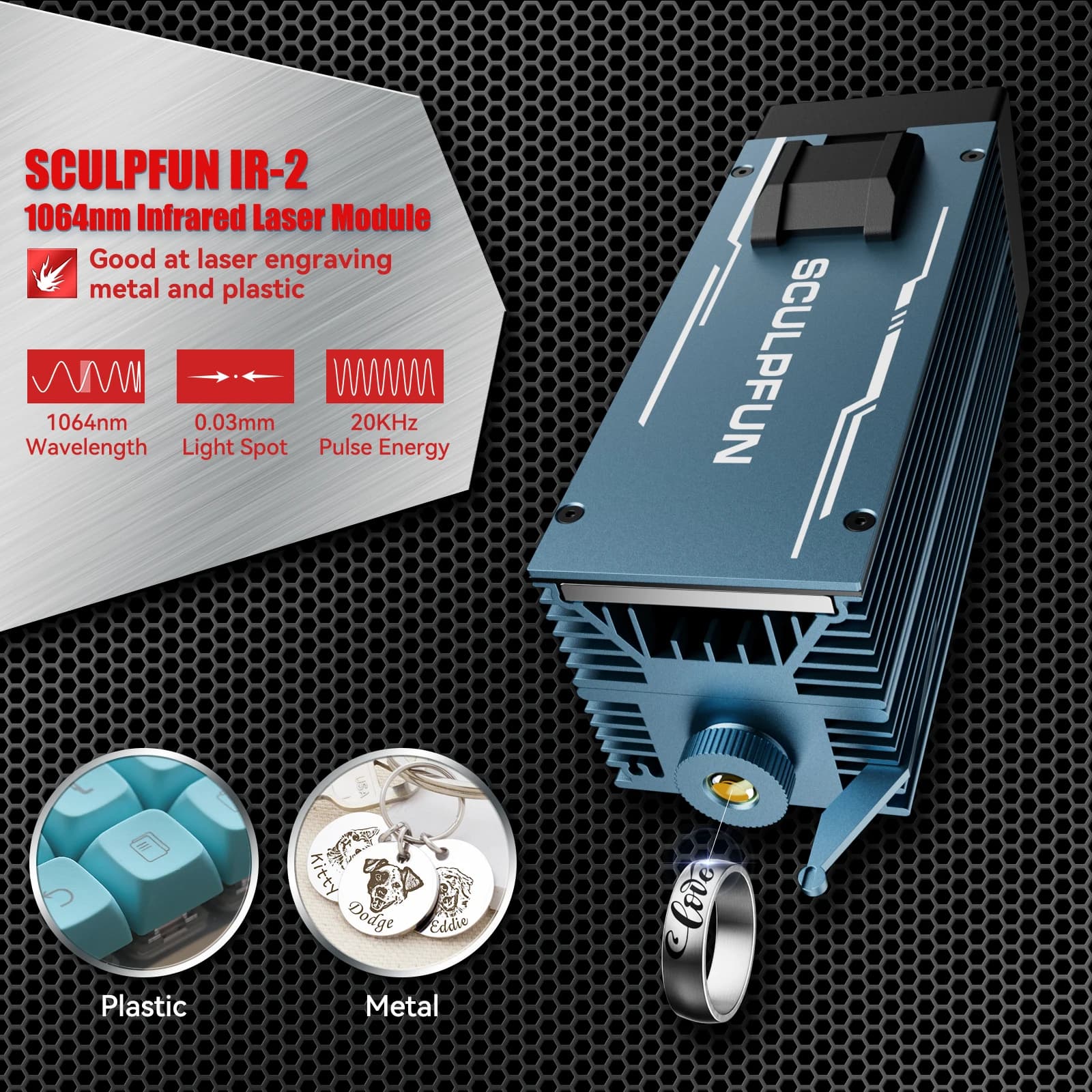 SCULPFUN 1064nm 2W Modulo laser a infrarossi IR-2 0,03mm Punto laser ultra fine per incisione su plastica metallica S9/S10/S30/S30 Ultra/A9