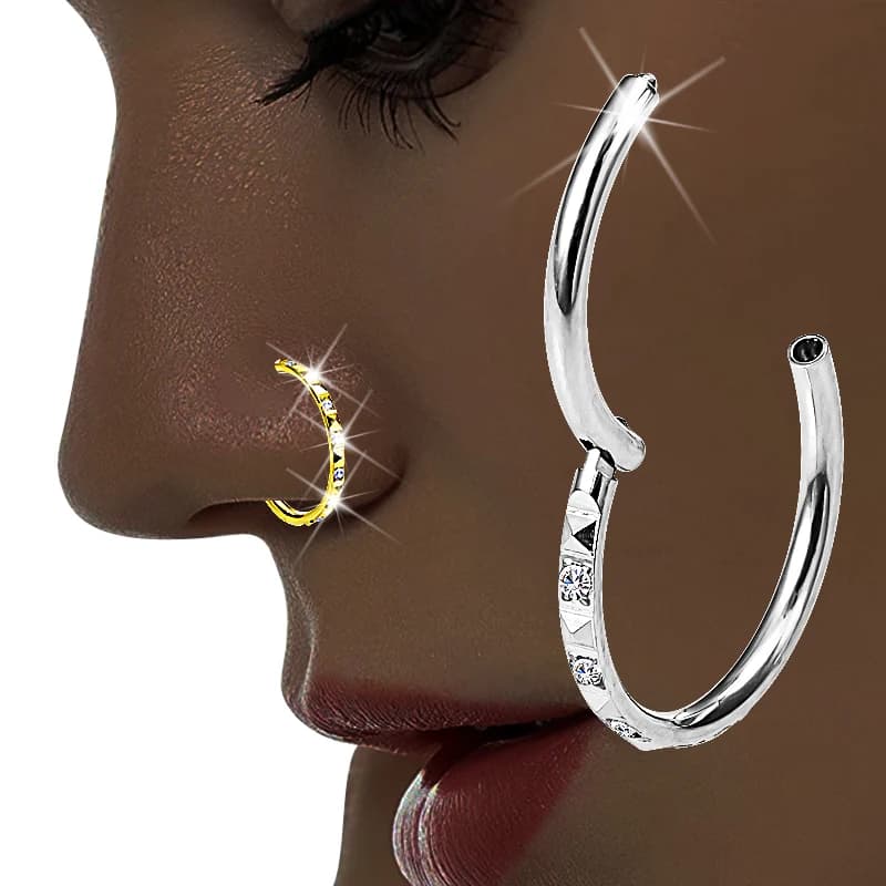 1pc Piramide Laterale Incernierato Anello Al Naso Lip Piercing Cerchi Zirconia Acciaio Inossidabile Cartilagine Trago Daith Orecchino Gioielli Per Il Corpo 18G