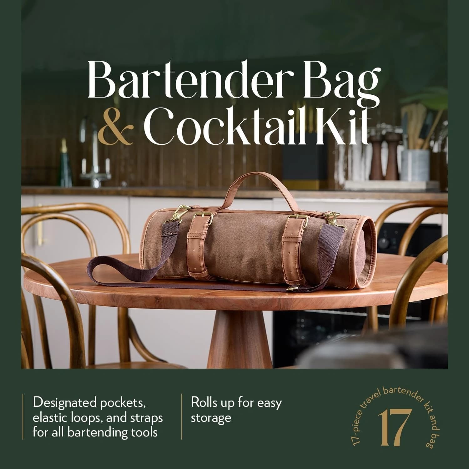 Borsa per kit da barista con set shaker per cocktail - Tela cerata, borsa per attrezzi da bar da viaggio con kit da cocktail da 17 pezzi - Vendite dirette in fabbrica