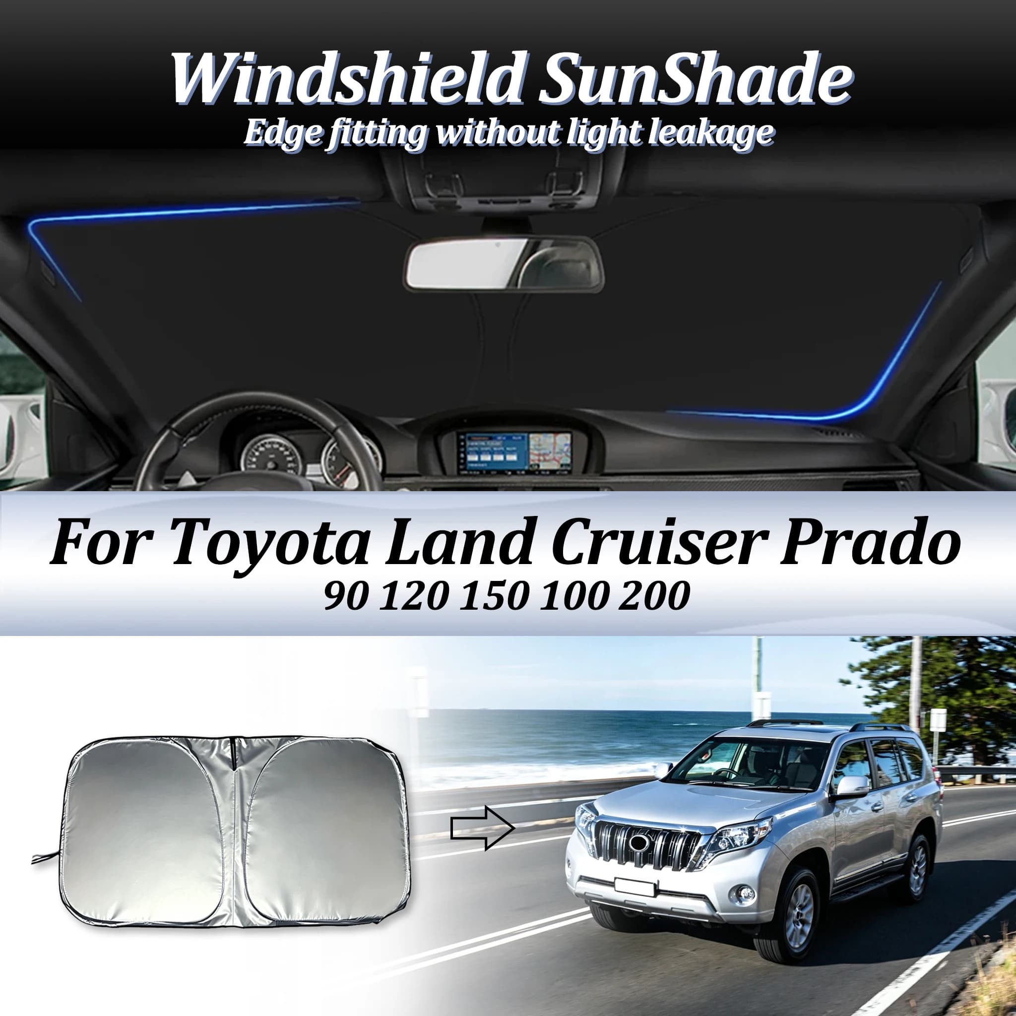 Car Windshield Sun Shade For Toyota Land Cruiser Prado 90 120 150 100 200 Sunshade Sun Visor Protector Foldable Blocks UV Rays
