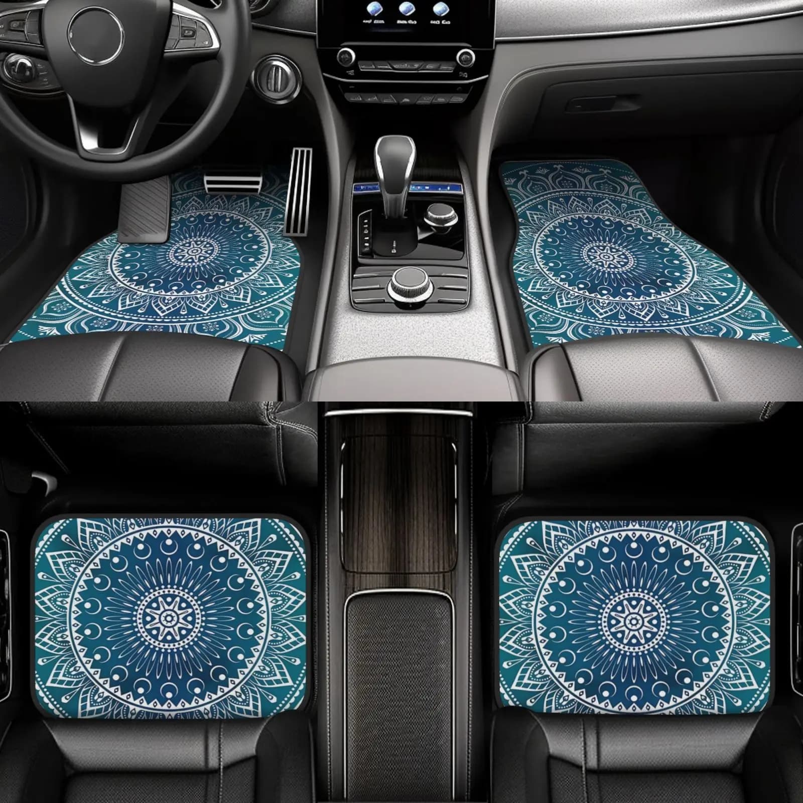 Tappetino per auto con motivo etnico con stampa mandala, set da 4 pezzi, tappetino antiscivolo universale GM per uomo e donna in stile etnico
