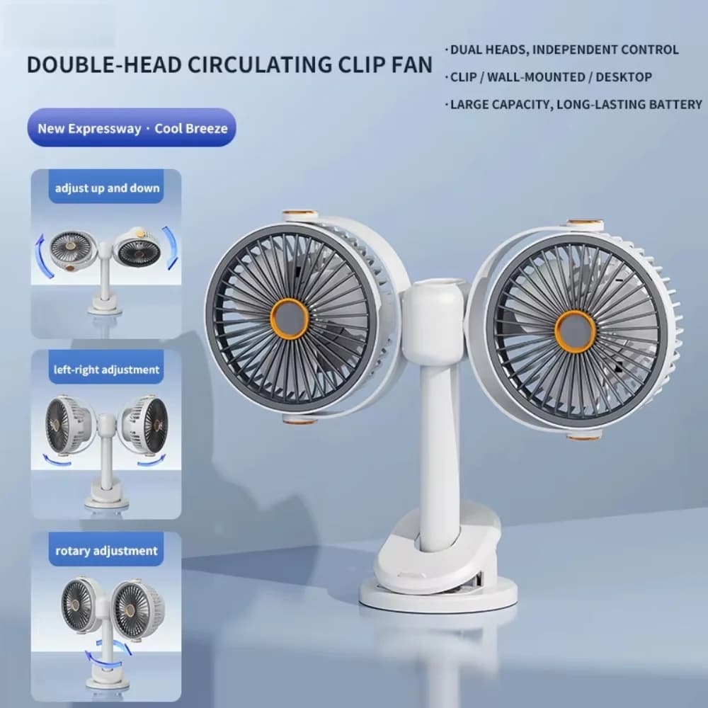 Ventilatore elettrico multifunzionale a doppia testa, ventilatore portatile USB, ventilatore da tavolo, mini ventilatore da parete per dormitorio