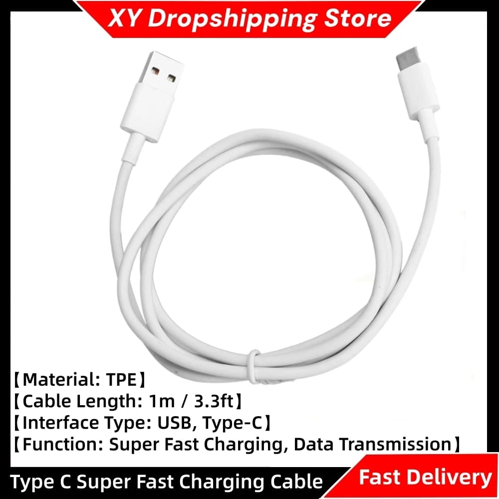 Cavo di ricarica super veloce da 1m USB-C, cavo dati universale da USB a Type-C in materiale TPE morbido