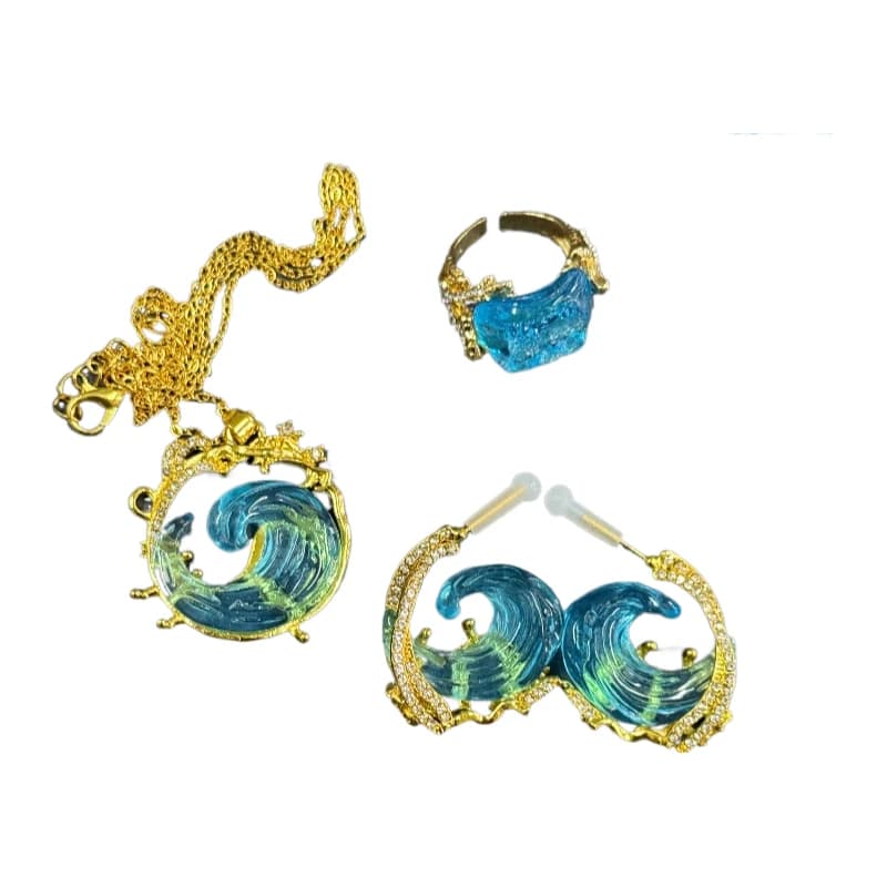 Set da 4 pezzi Anelli ondulati Orecchini Pendenti Set Stile oceano Donna Collane versatili di lusso leggere personalizzate Abito Gioielli affascinanti