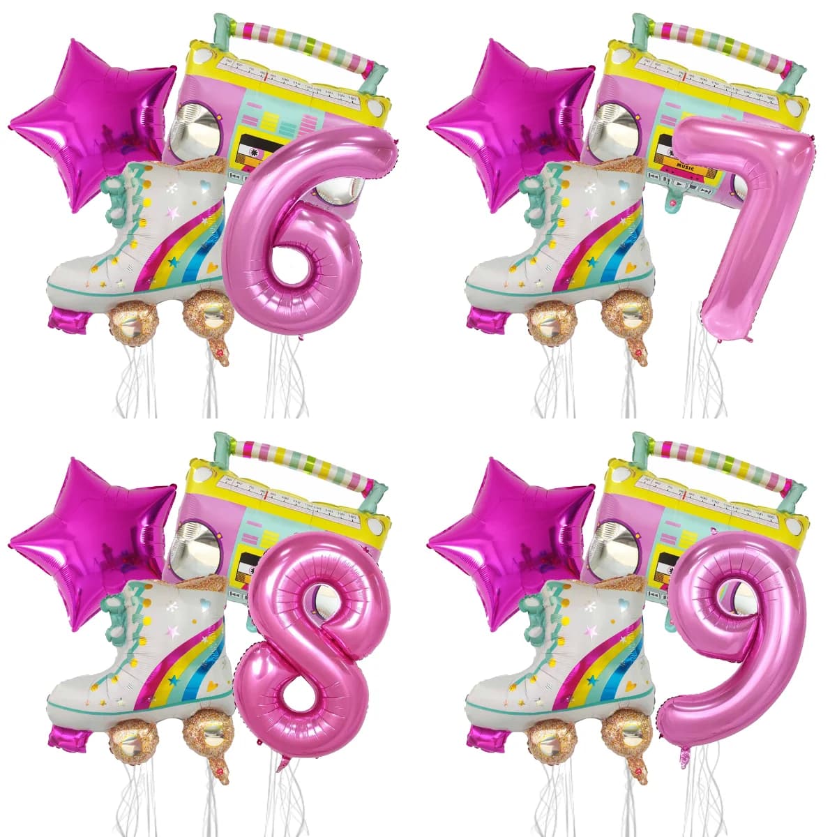 Set di 4 Pattini da Ghiaccio e Palloncini Radio Gonfiabili per Feste a Tema Anni '90, Decorazioni per Feste di Compleanno Hip Hop, Giocattolo per Bambini