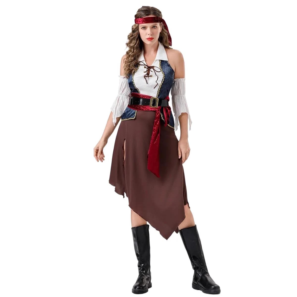 Costume di Halloween per Donne Adulte, Abito da Pirata dei Caraibi Jack Sparrow, Outfit da Pirata, Produttore Cinese, Abbigliamento da Palcoscenico Primavera 2025