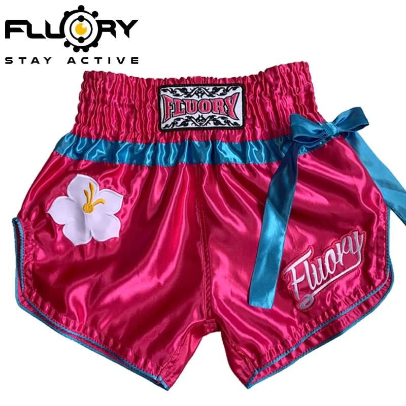 FLKKY Rose Red Girls' Color blocked Muay Thai Shorts Free Fighting Mixed Martial Arts Boxing Training Competition MMA Shorts