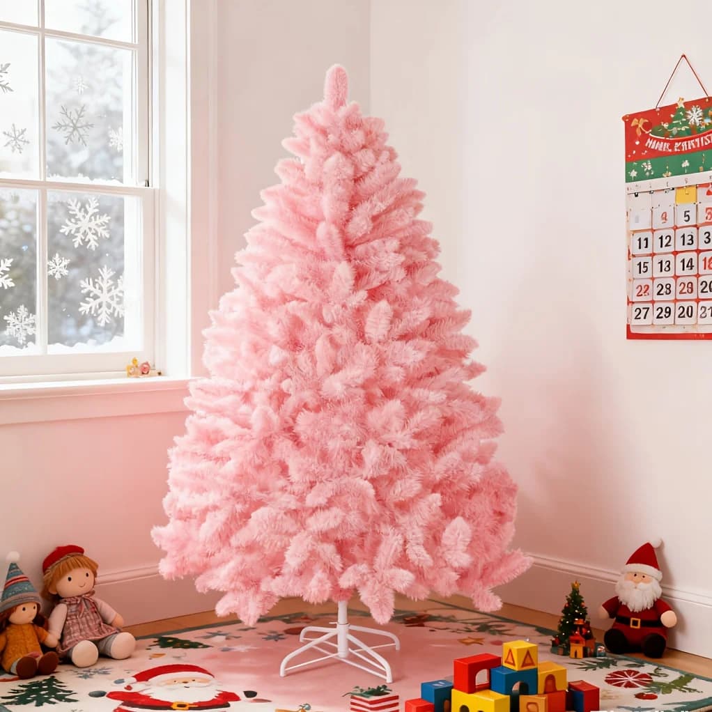6-Foot Artificial Fluffy Christmas Tree Premium Frosted Snow Effect Christmas Tree Hinged Christmas Tree Indoor/Outdoor Holiday Decor Foldable Metal Stand 1200 Branches Available in Blue Or Pink