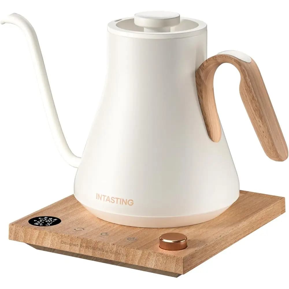 Bollitore Elettrico a Temperatura Precisa, Acciaio Inossidabile, 0,9L, Riscaldamento Rapido per Caffè, Tè, Acqua Bollente (Bianco Crema)