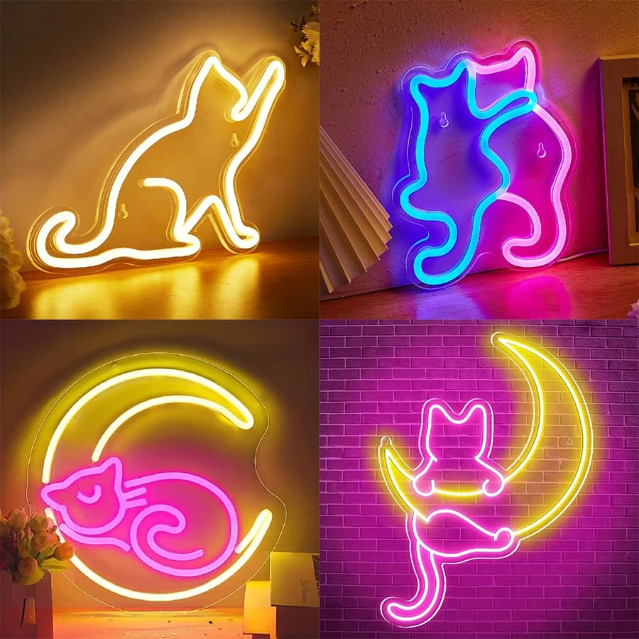 Anime Cat & Moon Neon Sign for Wall Art Arcade Decor, LED Night Lights Home Decor per Game Room Sign, camera da letto, soggiorno, bar