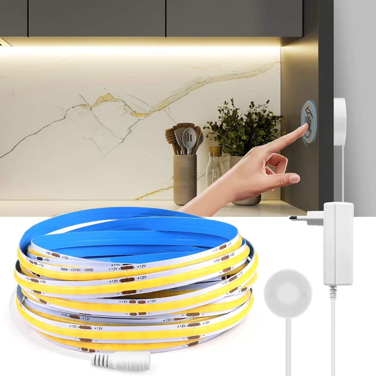 Touch Dimmer e interruttore a induzione Sweep manuale Striscia LED COB flessibile 12V 320 LED/M Nastro luminoso a LED Illuminazione cucina camera da letto