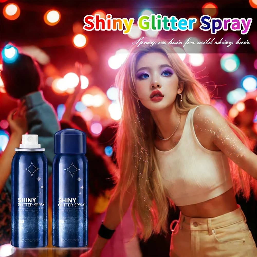 2 pezzi Spray glitter lucido per il corpo, polvere illuminante per capelli e vestiti, polvere olografica a lunga durata, prodotto per il trucco femminile