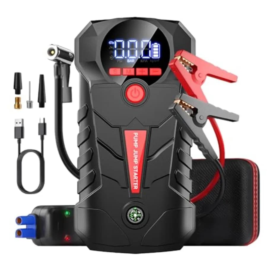 Batteria per auto portatile 4000A con compressore d'aria Scatola di avviamento di emergenza 4 in 1 per veicoli diesel da 8,5 litri e 6 litri Pneumatico da 150 PSI