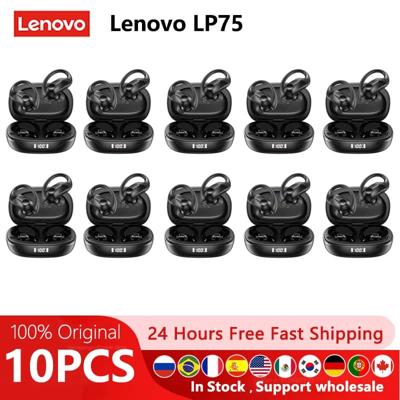 2/4/6/8PCS Original Lenovo LP75 Sport Wireless Headphones Bluetooth EarHook Reducing Rumor Waterproof Gaming Headset with Microphone