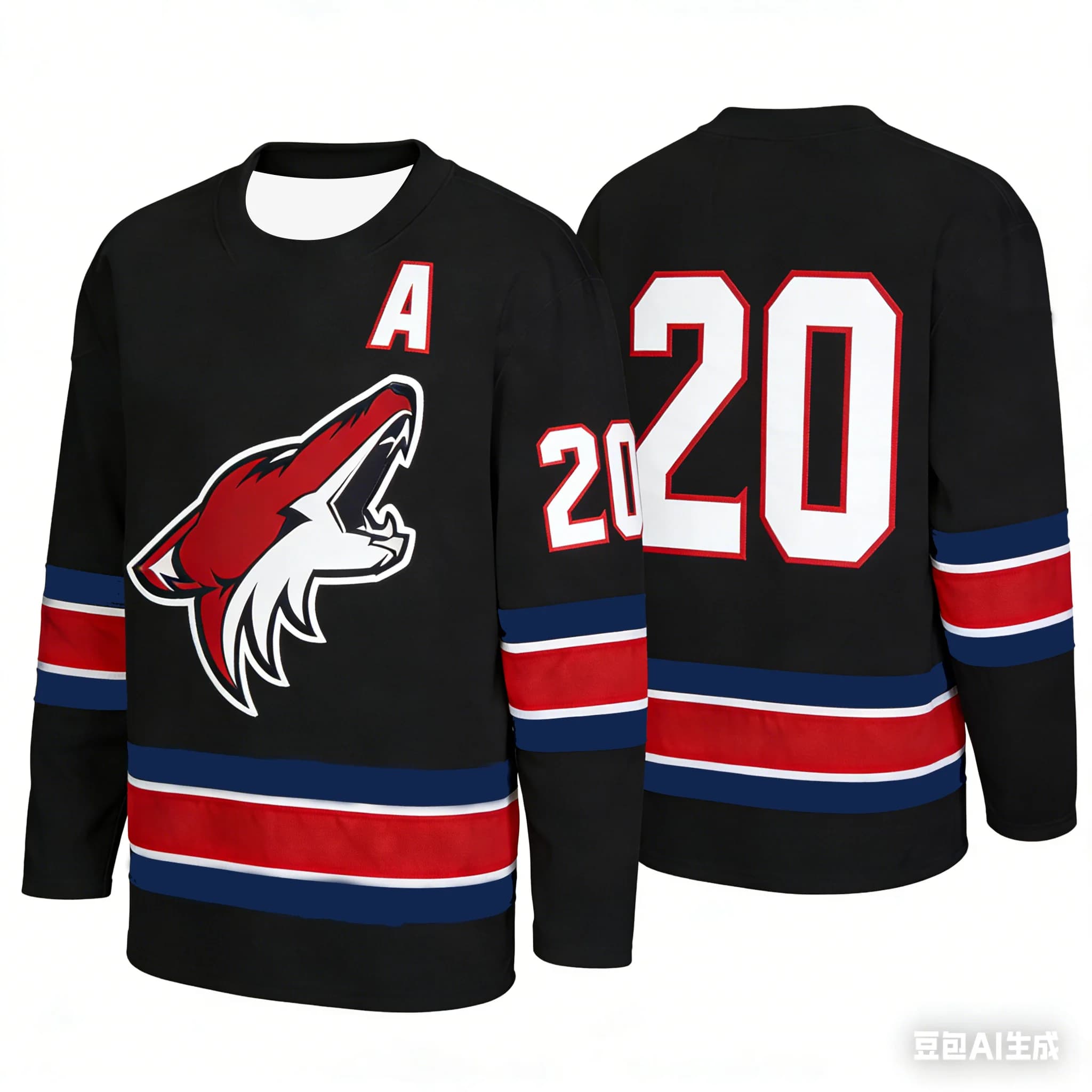 Hockey sweater with Creative AI Wolf Head Motive, Round neck, Long sleeve, Fast drying, Breathable, for Hockey, Rugby, Football, Basketball