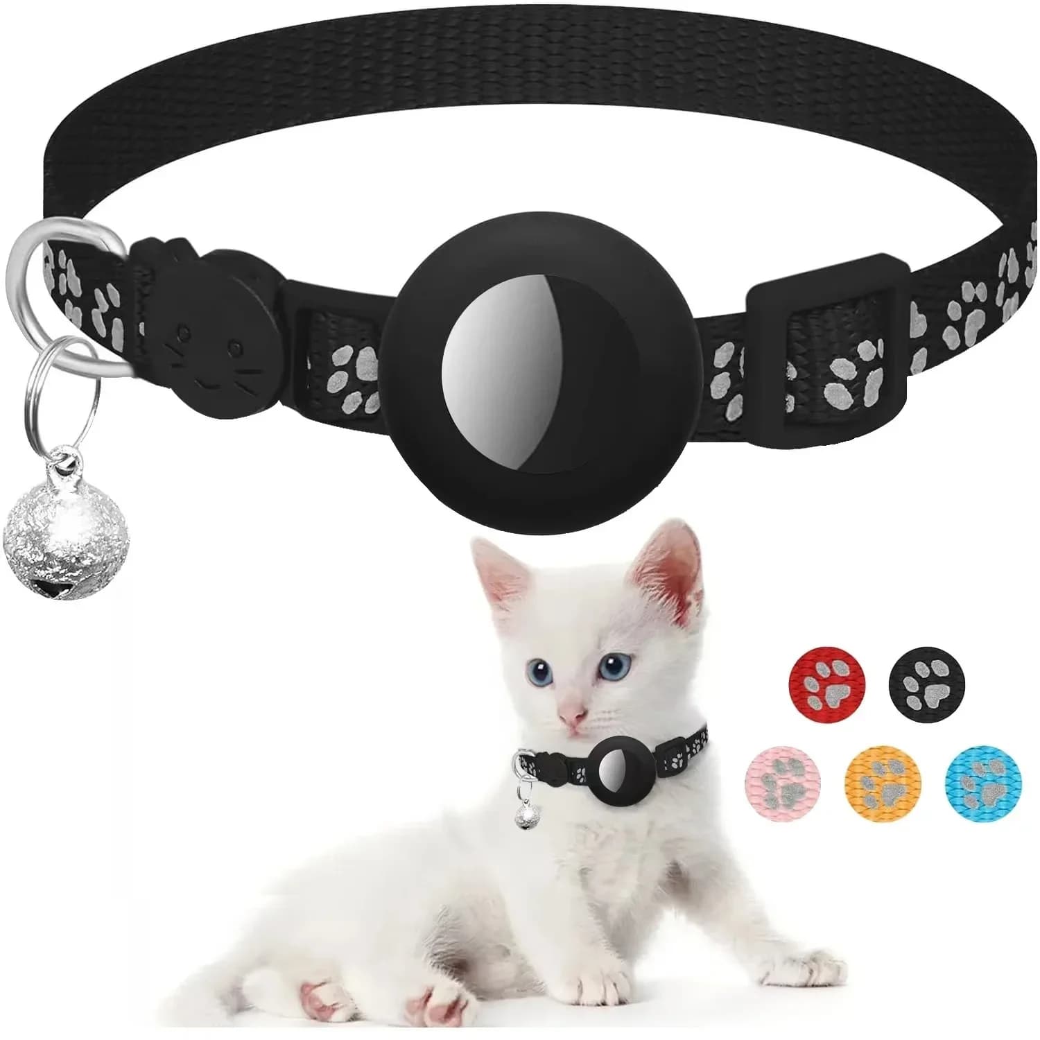 Collare per gatti con etichetta aerea GPS con tag ID QR, collare per animali domestici con supporto AirTag per gatti Anti-smarrimento Apple Airtag Case collare per gattini Cucciolo gato