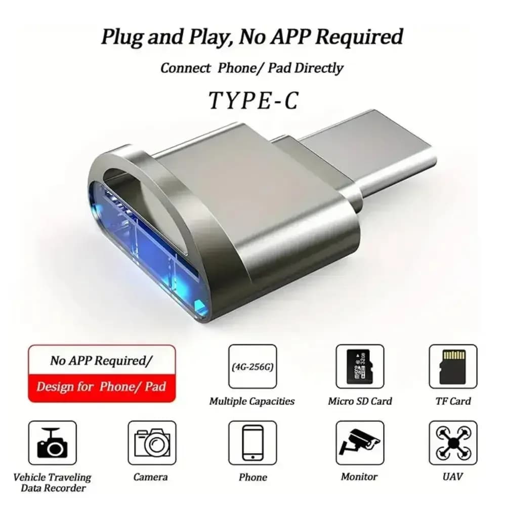 Lettore di schede USB C per iPhone/iPad - Leggi schede TF/SD da Camera/Dashcam - Adattatore OTG per trasferimento diretto di file