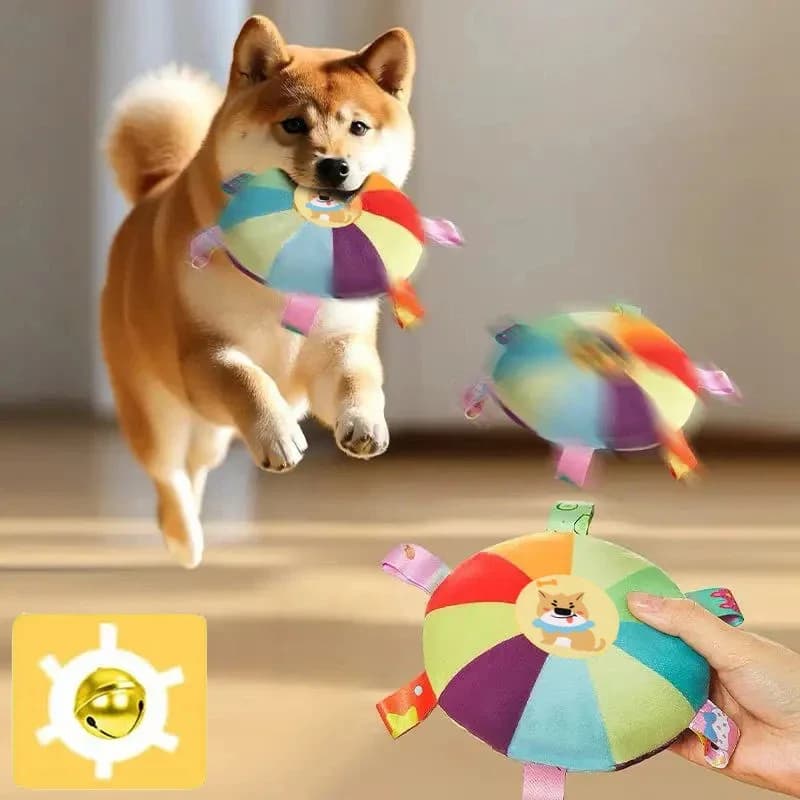 Giocattolo Sonoro per Cani, Peluche con Campanello, Frisbee Giocattolo a Forma di Cartone Animato, Giocattolo per Cani Piccoli per la Pulizia dei Denti, Resistente all'Usura e ai Morsi, Prodotto per Cuccioli e Animali Domestici