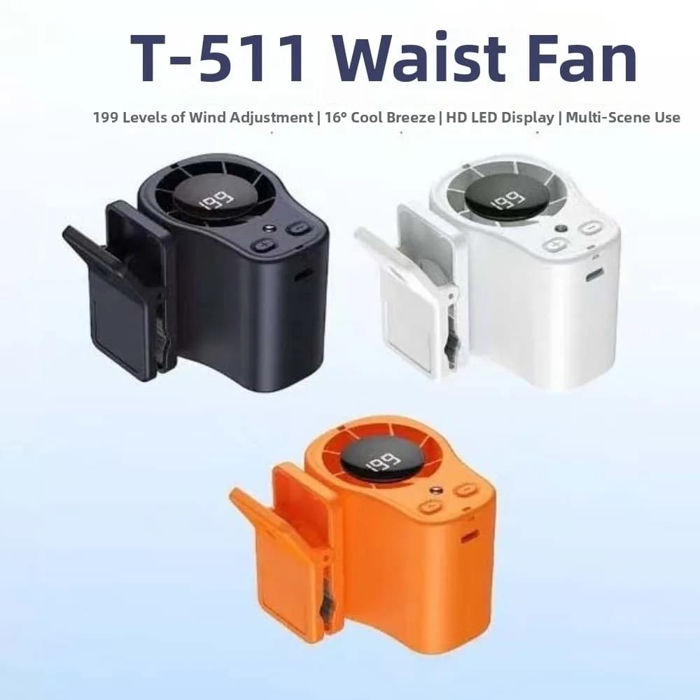 High Speed Waist Fan Rechargeable LED Display Clip on Fan Compact Size Stepless Wind Stroller Fan for 3.7V/1800mAh