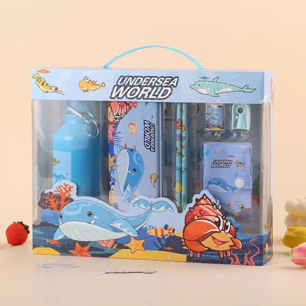 Pencil Eraser 8 in 1 Stationery Set Ruler Notebook Pencil Sharpener Students Prize Set Water Bottle Kawaii