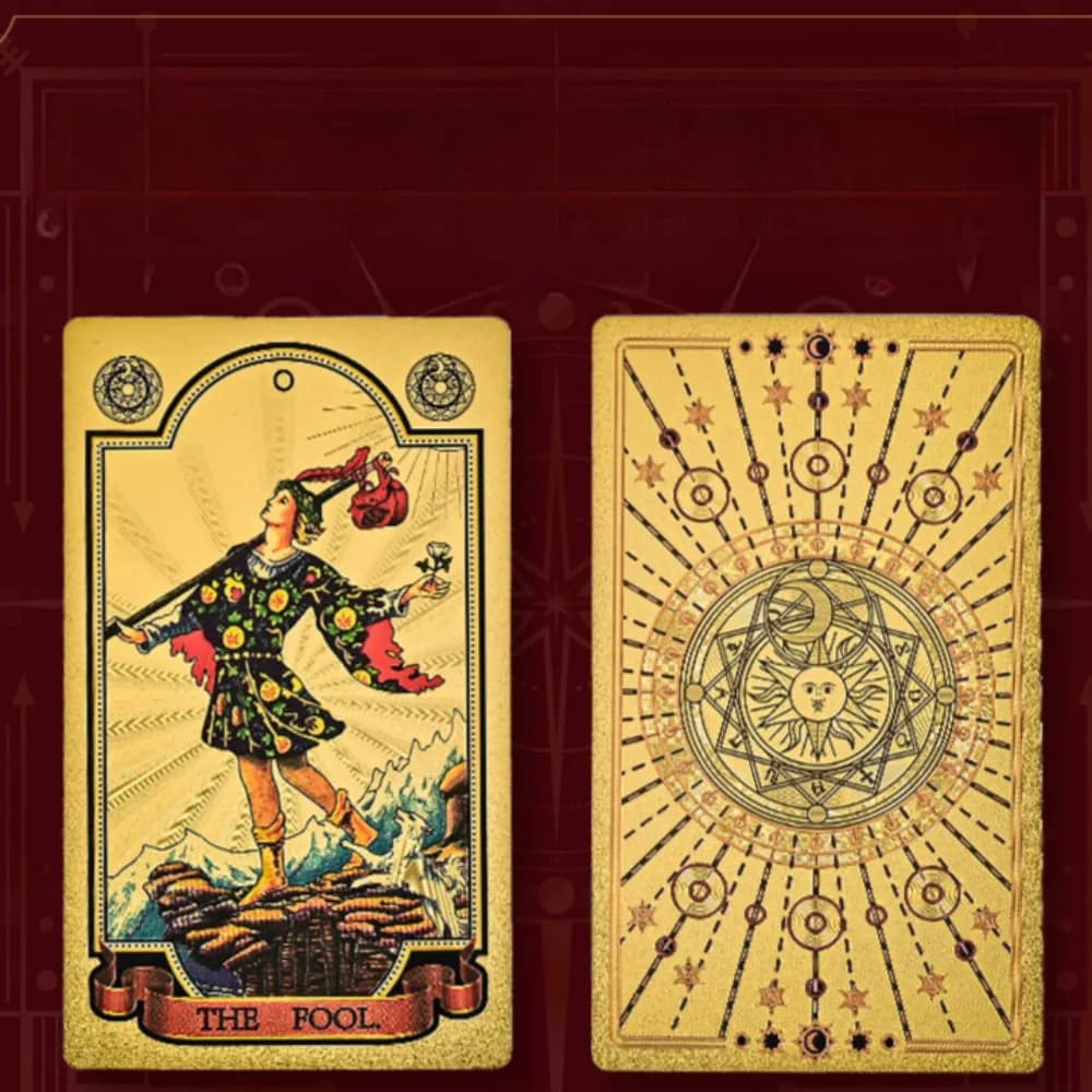 Mazzo di tarocchi Sun Goddess Rider 78 carte in lamina d'oro, plastica PET 12x7 cm impermeabile e resistente ai graffi