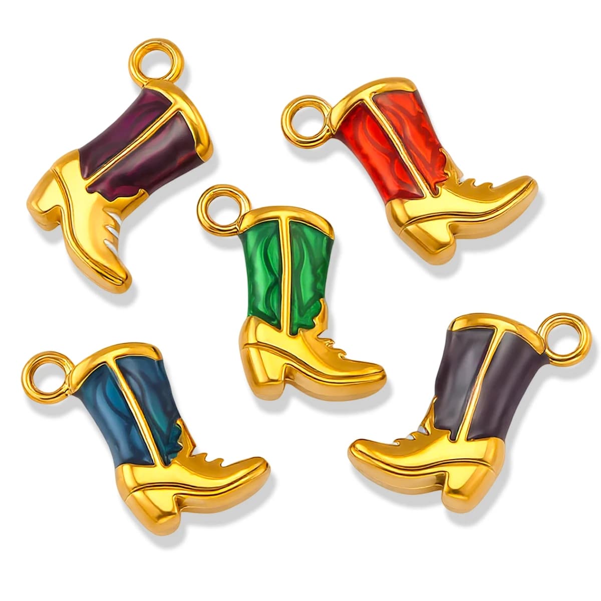 HIYEE 5 Pezzi Ciondoli a Forma di Stivale da Cowboy in Acciaio Inossidabile Smaltato, Pendenti Colorati Stile Western per Creazione Gioielli Fai da Te, Collane, Bracciali e Artigianato
