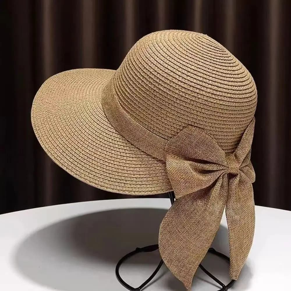 Cappello da sole Bowknot berretto da spiaggia a tesa larga traspirante estivo protezione UV cappello di paglia Casual per donna