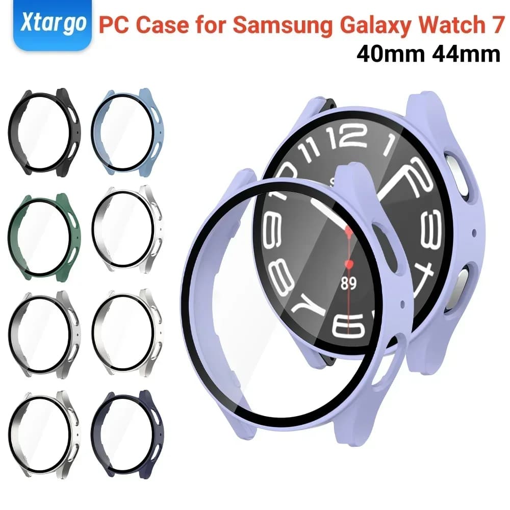 Custodia in vetro + PC per Samsung Galaxy Watch 7/FE 40 44mm Paraurti proteggi schermo completo con vetro temperato per Galaxy Watch FE