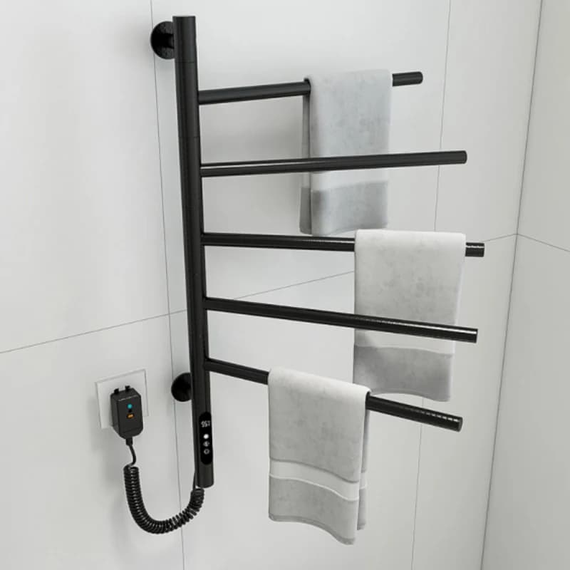 Portasciugamani riscaldato elettrico Portasciugamani rotante a parete per bagno Scaldasalviette in acciaio inossidabile 5 barre Timer incorporato Plug-in