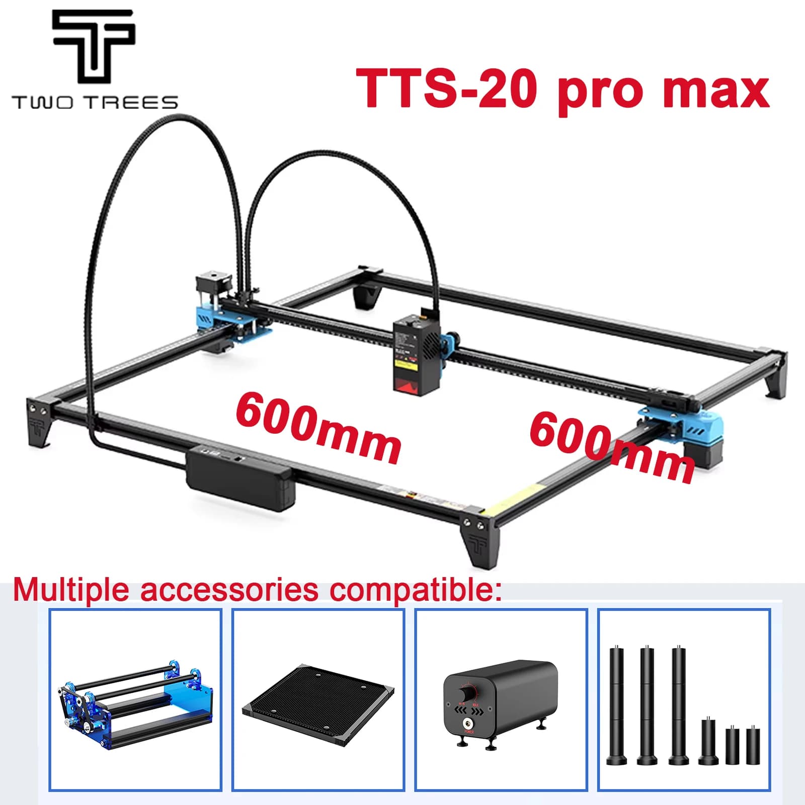 Macchina per incisione laser in metallo Twotrees TTS-20 Max 20W 600x600mm, macchina per taglio laser per MDF, acrilico, incisore laser CNC