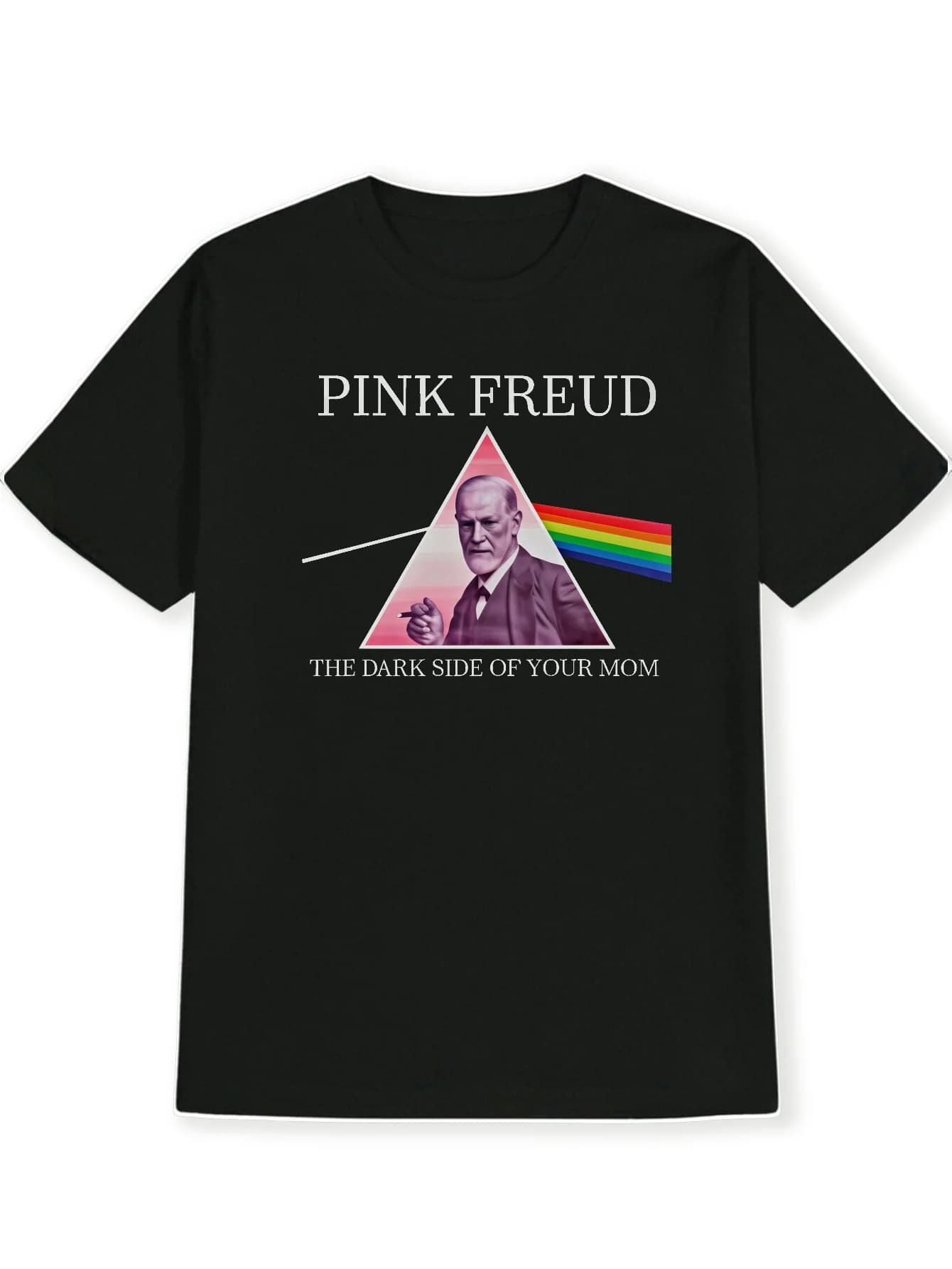 T-shirt grafica da uomo Dark Side of Your Mom T-shirt estiva nera casual a maniche corte girocollo con Sigmund Freud