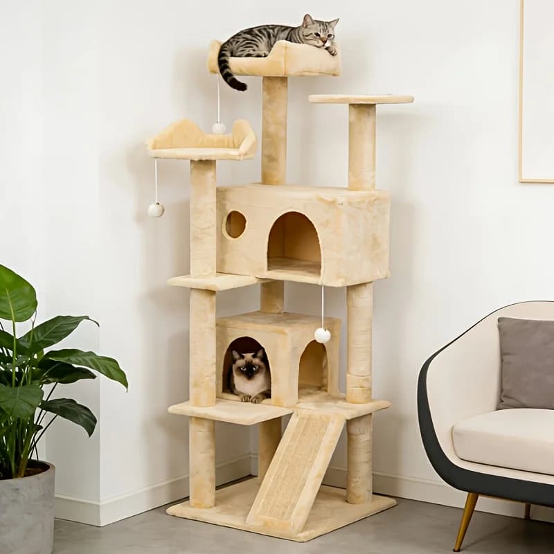 Albero per gatti, torre per gatti da 52/60 pollici, con posti per grattare multilivello resistenti e piattaforme comode e divertenti per saltare, adatto per