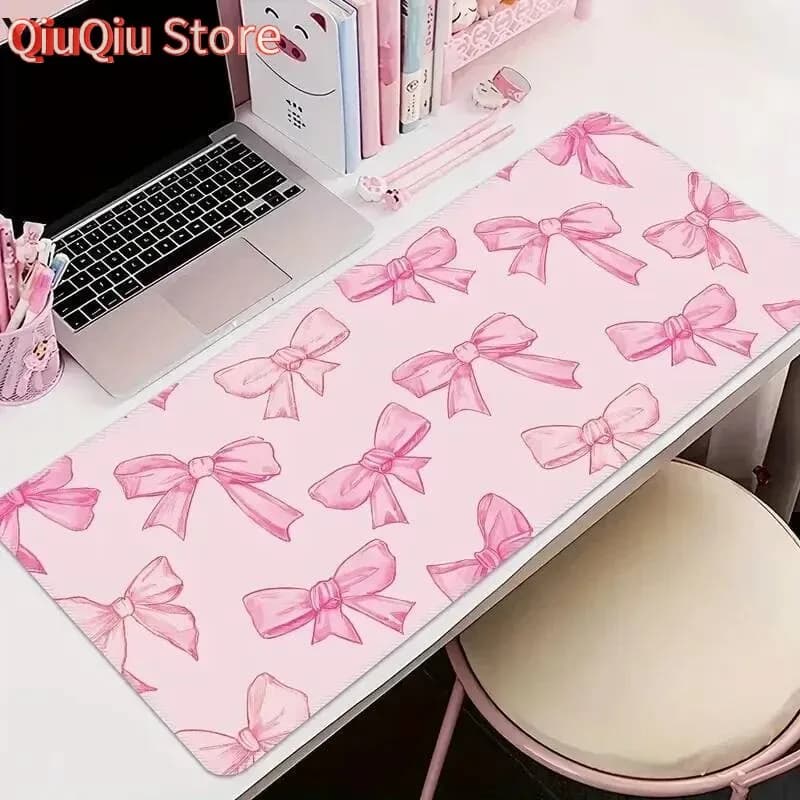 Nuovo simpatico tappetino per mouse con fiocco rosa, tastiera grande, tappetino da scrivania 900x400 mm, tappetino lavabile con base in gomma antiscivolo per ufficio e uso domestico