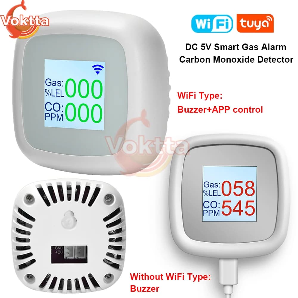 DC 5V Tuya WiFi Allarme gas intelligente Rilevatore di monossido di carbonio CO Rilevamento perdite di gas combustibile APP Monitor remoto Interfaccia di tipo C